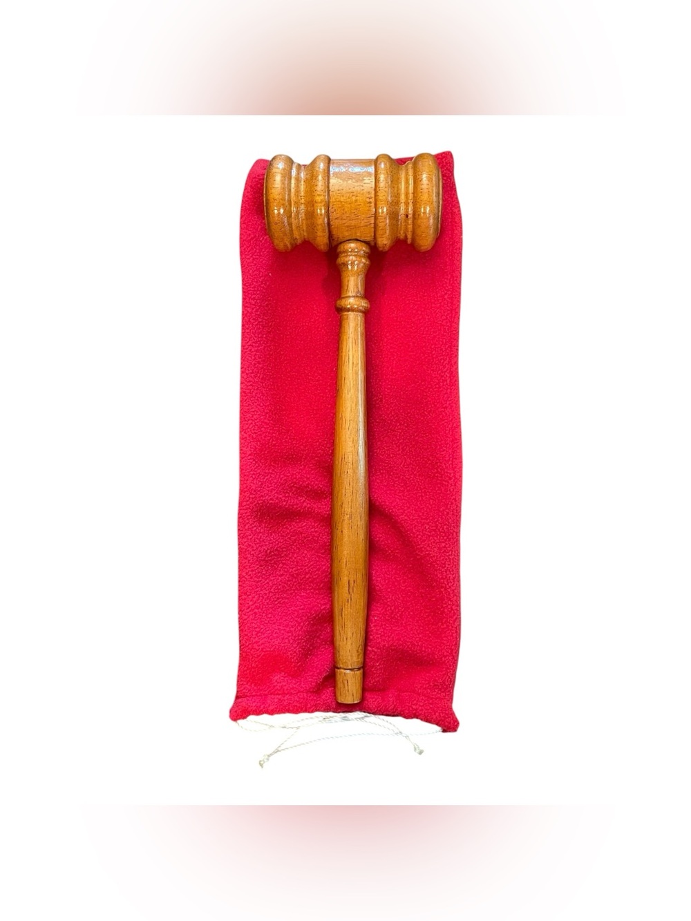 Vtg Wooden Gavel With Red Cloth Presentation Pouch Desk Decor Judge Auctioneer
